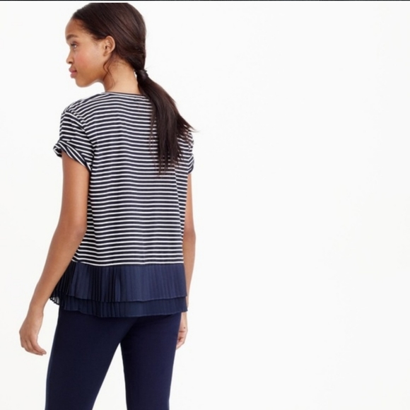 J Crew Pleated Chiffon Navy Striped Shirt Preppy - Picture 6 of 6